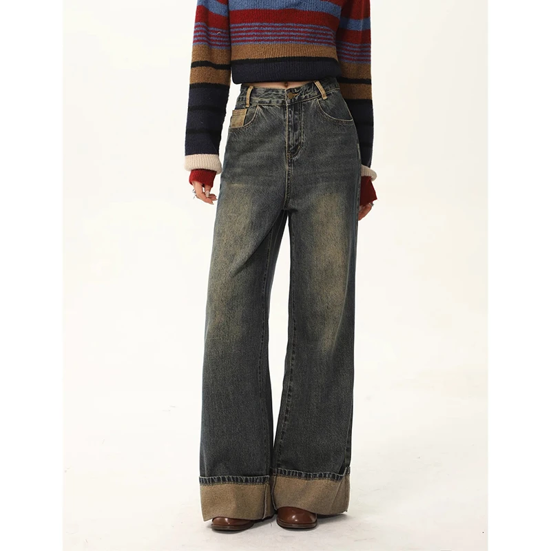 

Washed High Waisted Jeans for Women Autumn Winter New Fashion Vintage Wide Leg Jeans Chic Casual Loose Straight Pants