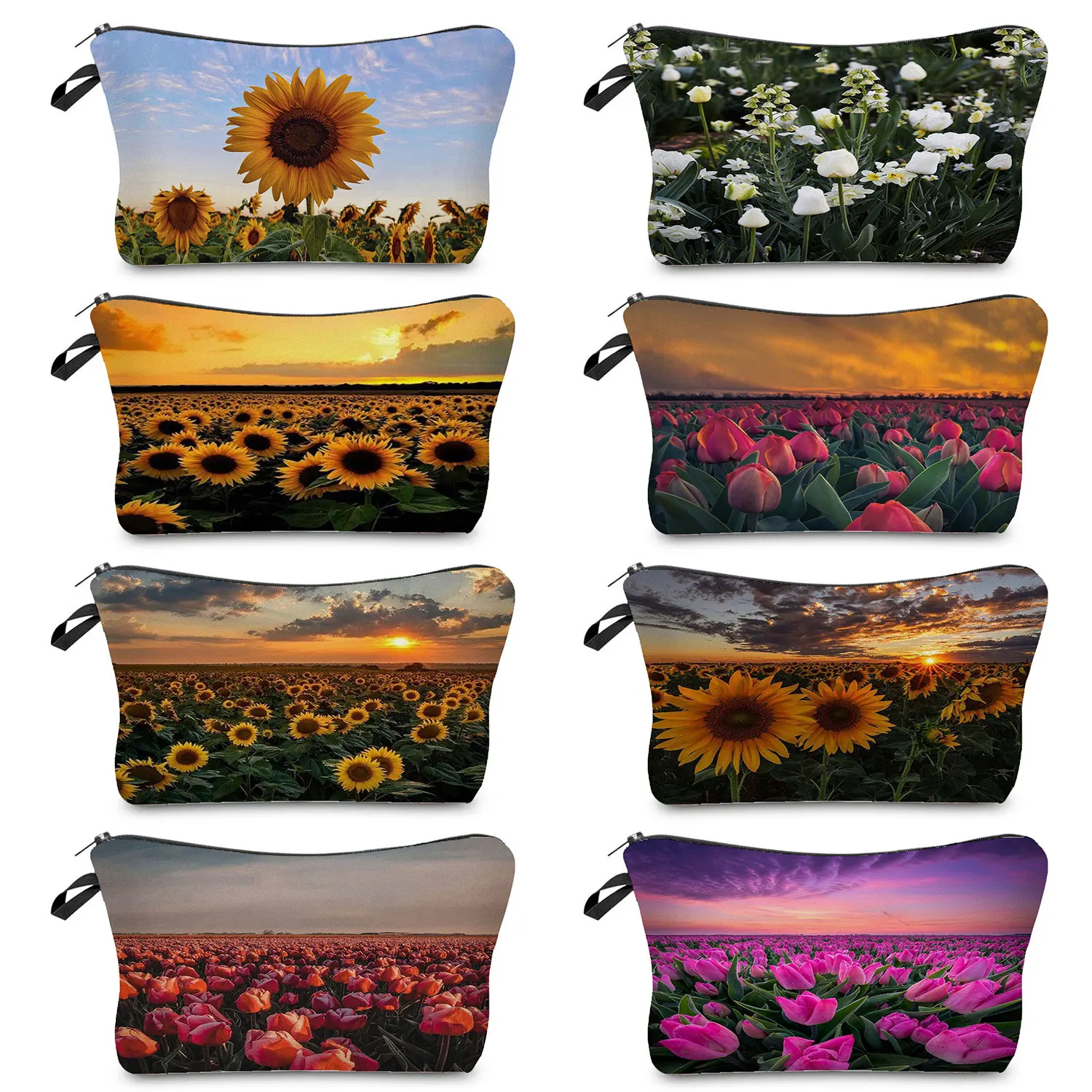 Makeup Bags Women's Cosmetic Bag Female Student Travel Toiletry Bag Sunflower Tulip Floral Plant Print New Pencil Cases Casual