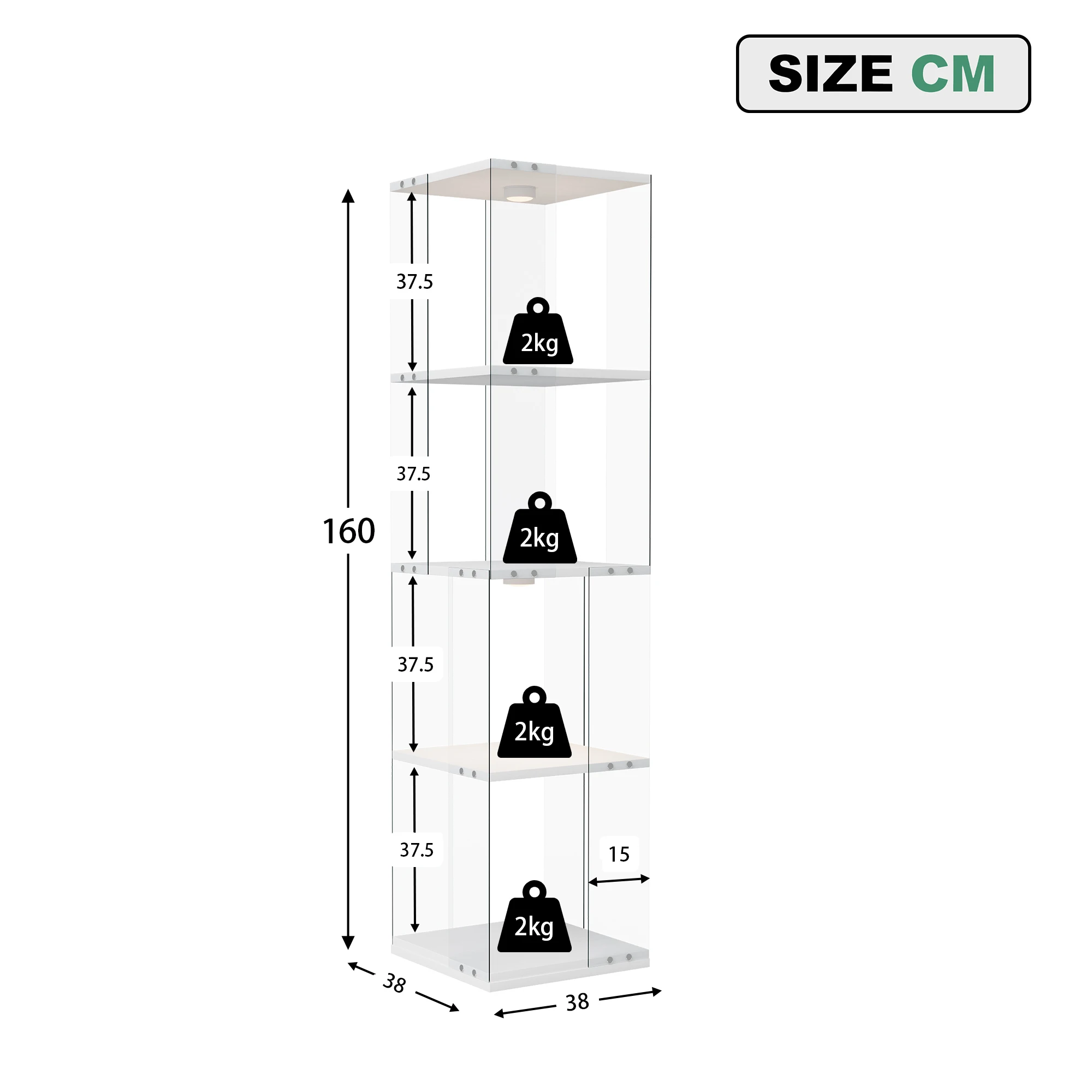 Vitrina de cristal, armario de cristal con 4 estantes, vinoteca giratoria de 360° y vitrina de colección para figuritas, baño y cocina, diseño moderno en blanco, capacidad de carga de hasta 2 kg.