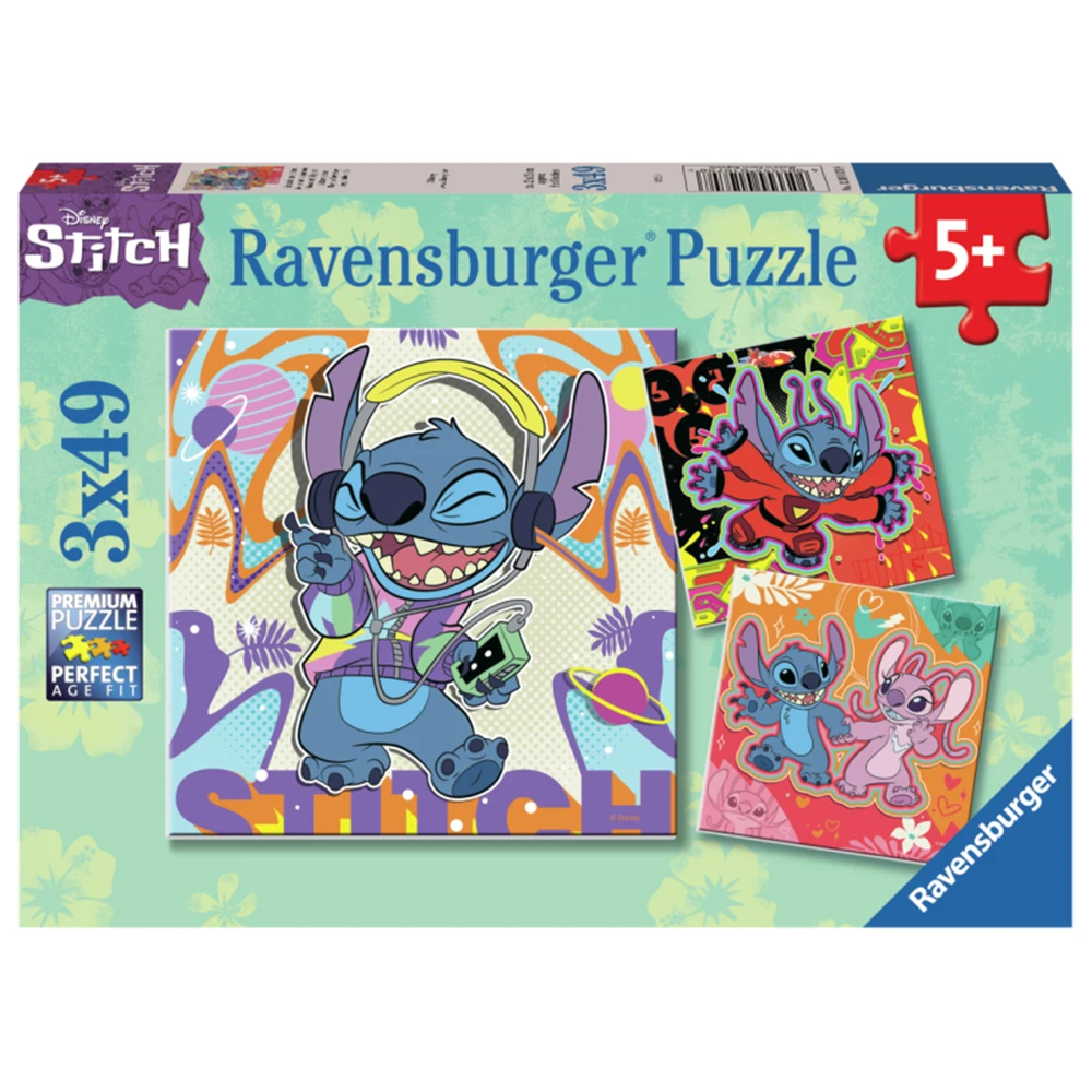 RAVENSBURGER DISNEY STITCH PUZZLE 3X49 PIECES, 01070, original, toys, boys, girls, gifts, collector, store, new, games, family, puzzle