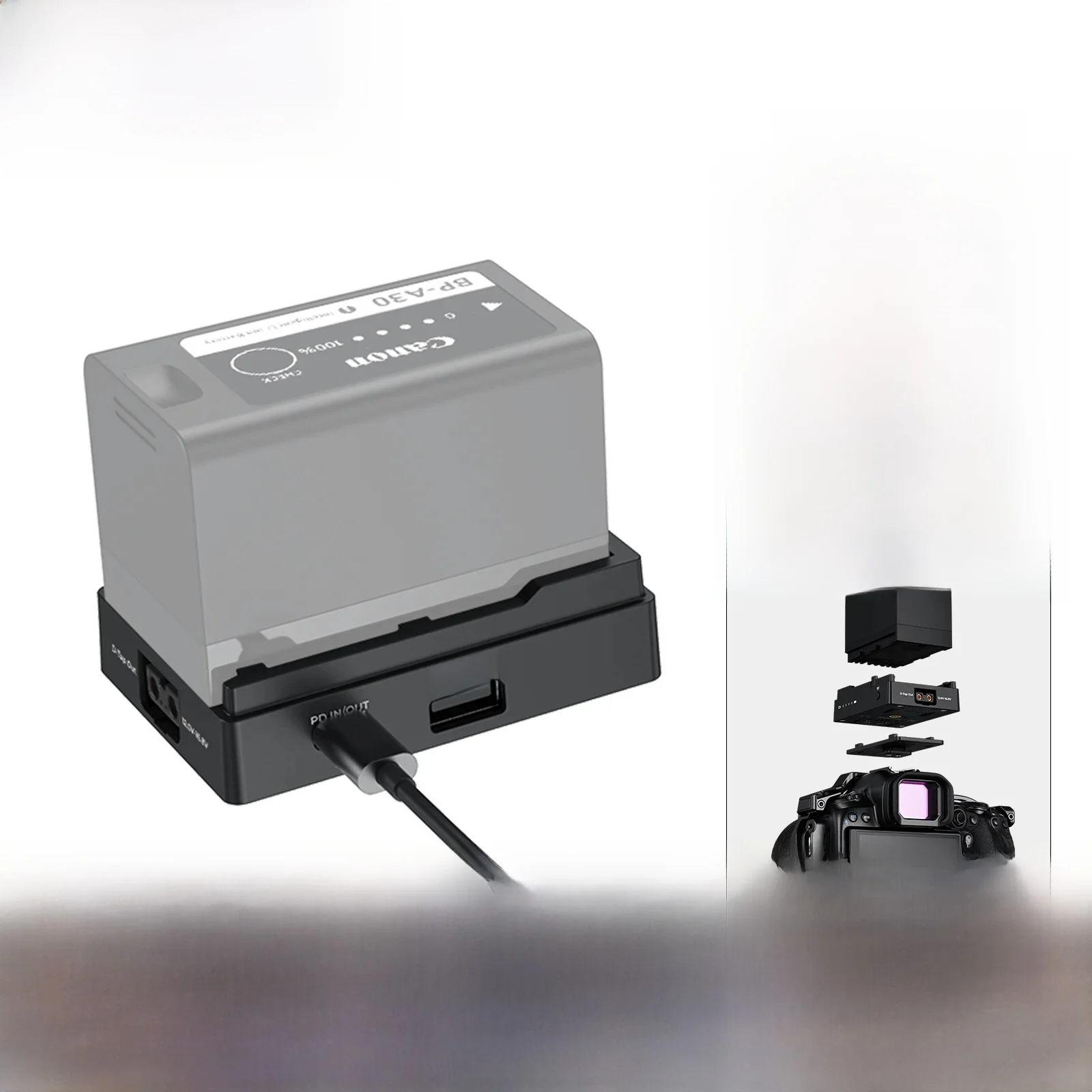 Toprig BC08 BP-A Mounting Plate Battery Charger for Canon BP-A Type Batteries, with USB-A USB-C D-Tap, PD Out Ports, PD