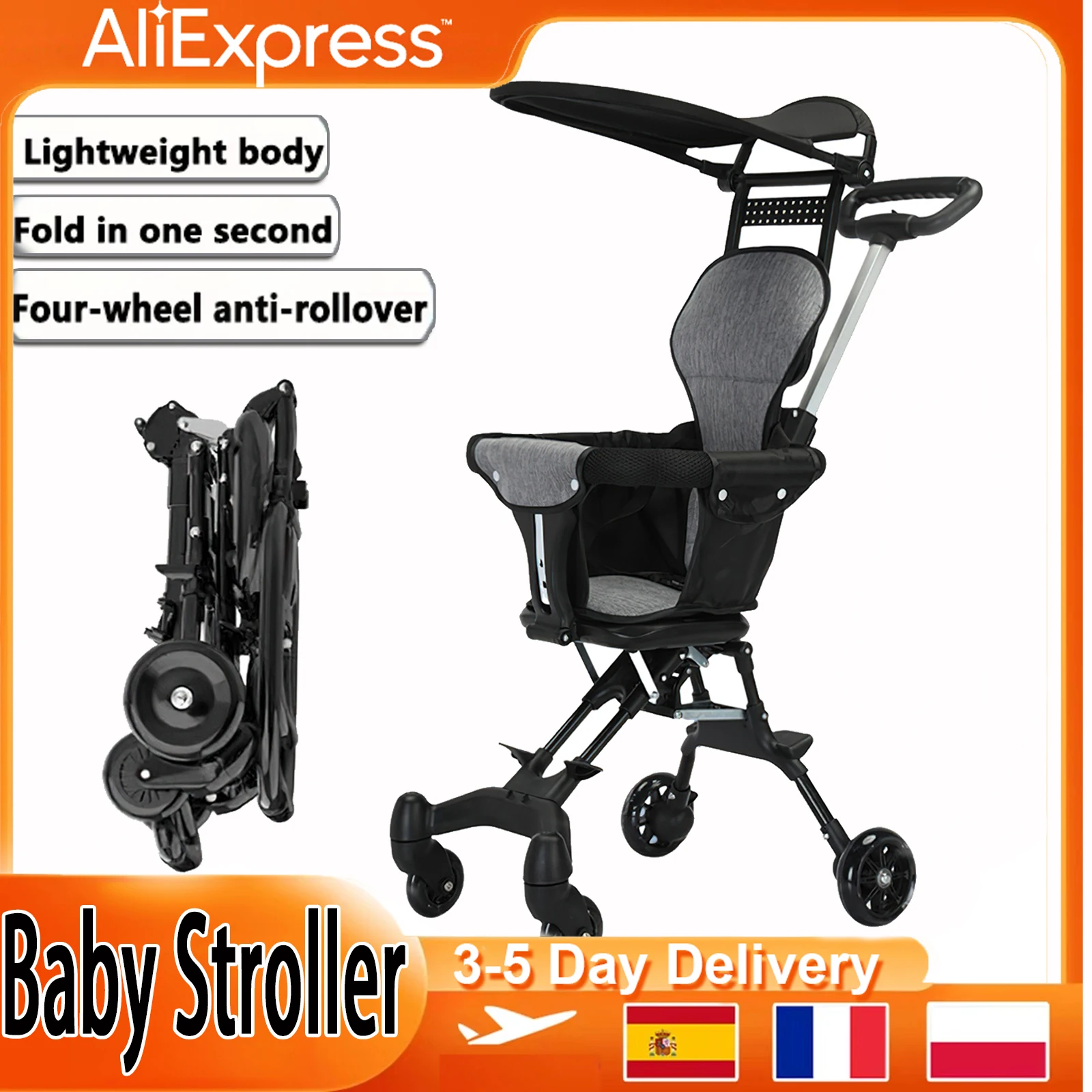 Light Foldable Baby Stroller Kid Travel Carriage Cart Newborn Two-Way Seats Landscape Stroller Portable Children Four-Wheel Cart