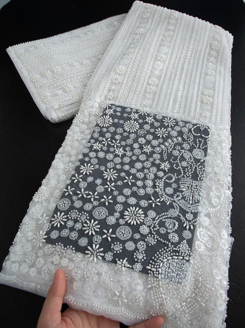 

French Milk Silk Lace Fabric African Fabric With Sequins 2025 Nigerian Mesh Tulle Lace Fabric For Women Party Dress,5yards 4554