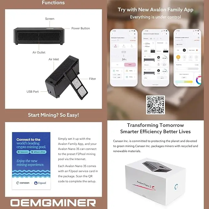 KIC PROMO SALE Avalon Nano 3S BTC Miner - 6 TH/s 140W Bitcoin ASIC Miner L7736HGF #4