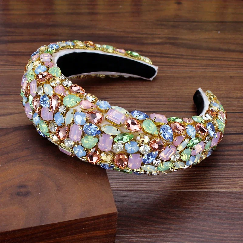 Wspaniała barokowa biżuteria do włosów czeski wyściełany kryształowy korona opaski na głowę przesadzone Rhinestone Tiara opaski do włosów dla kobiet ślub — zdjęcie 2