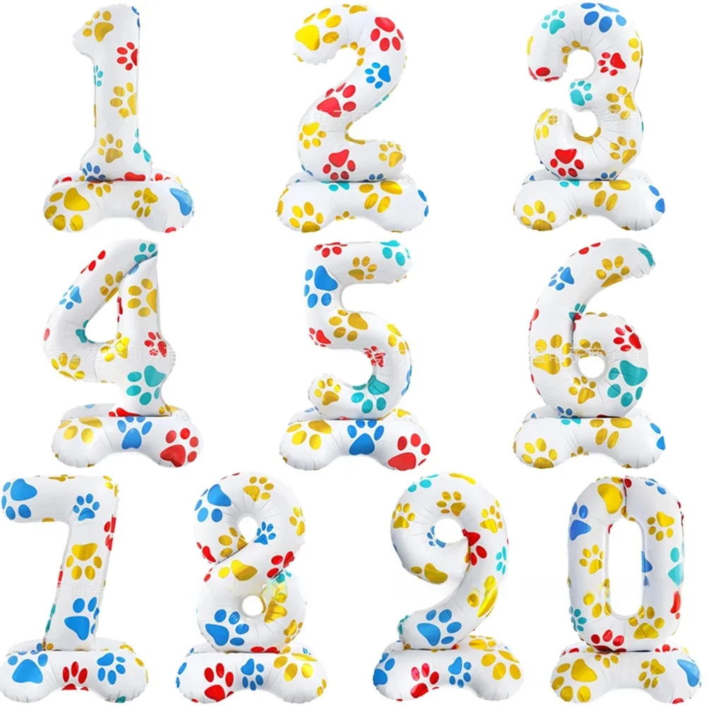 Ballons en aluminium avec patte de chien 0-9, 16 pouces, thème numéro, décorations de fête d'anniversaire pour chien, fournitures de fête pour chiots pour enfants
