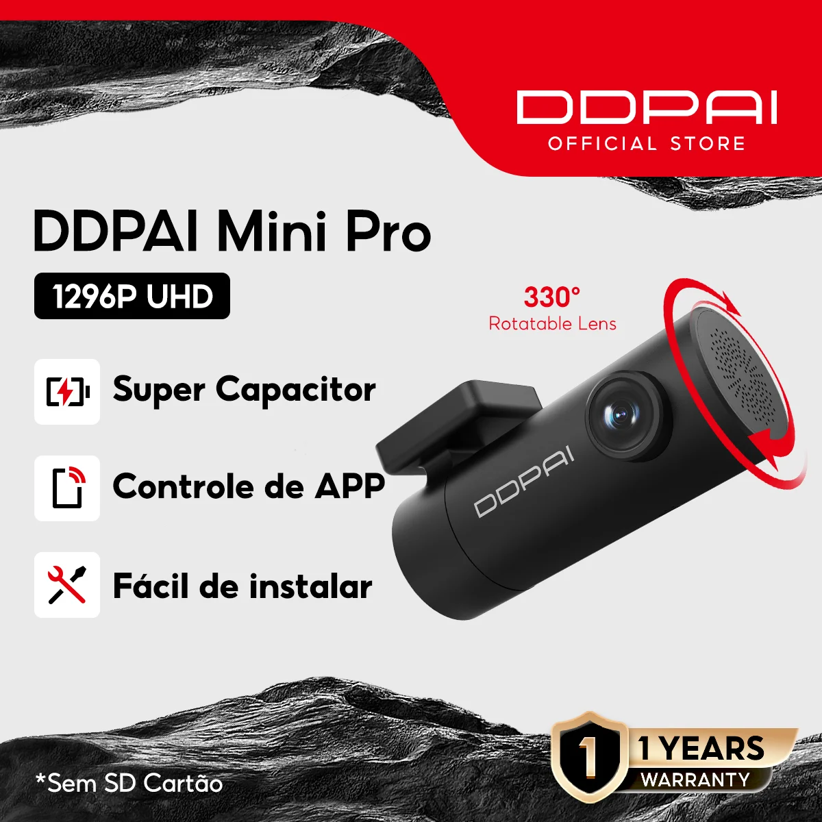 DDPAI Mini Pro Câmera veicular 1296P Full View HD 140° Visão Noturna 24 Horas Monitor de Estacionamento