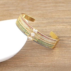 AIBEF New Fashion Colorful Zircon Women Bangle Three Layer Design Adjustable Opening Simple Crystal Geometric Party Jewelry Gift