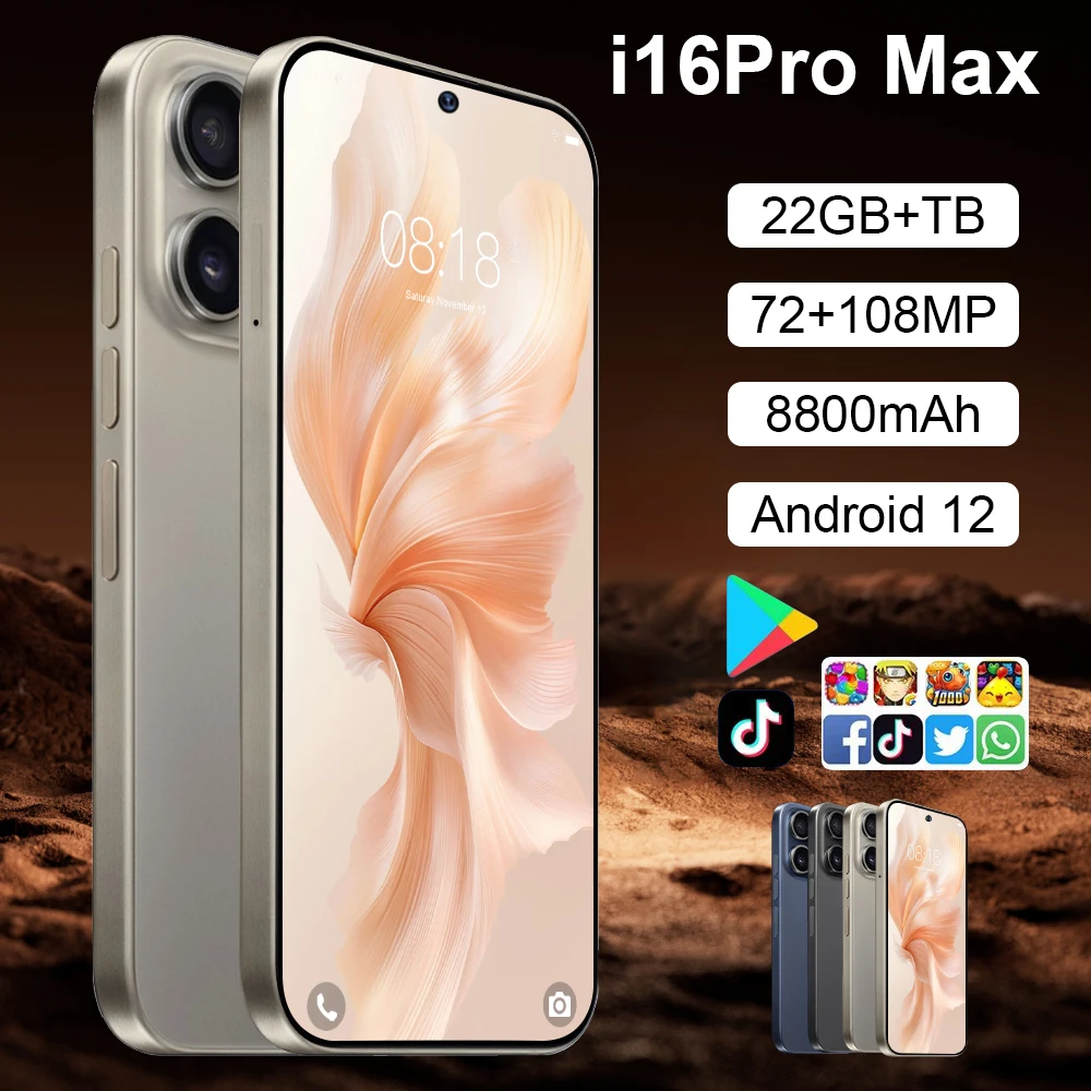 

Новый I16 Pro Max 2026 ГОРЯЧИЙ 7,3-дюймовый HD Global Edition Оригинальный смарт-двойной аккумулятор 8000 мАч Функция распознавания лиц