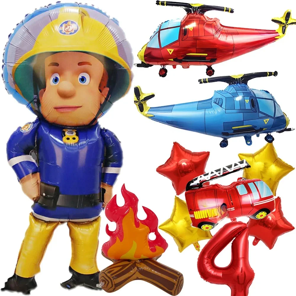 Décoration d'anniversaire sur le thème de Pompier Sam, ballon camion de pompiers, ballon en aluminium pompiers pour anniversaire, décoration ballon hélicoptère