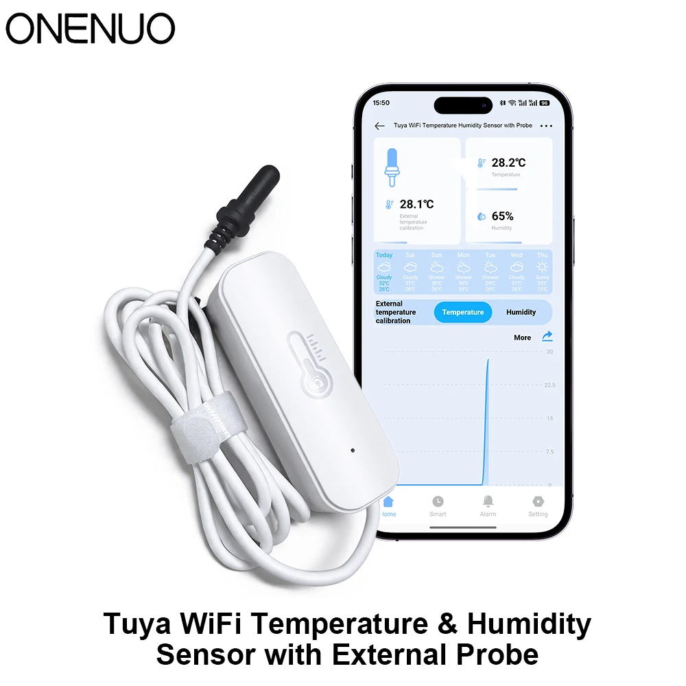 Indoor or Outdoor Tuya WiFi Temperature Humidity Sensor APP Check Home Thermometer Compatible For Alexa Google Home Voice
