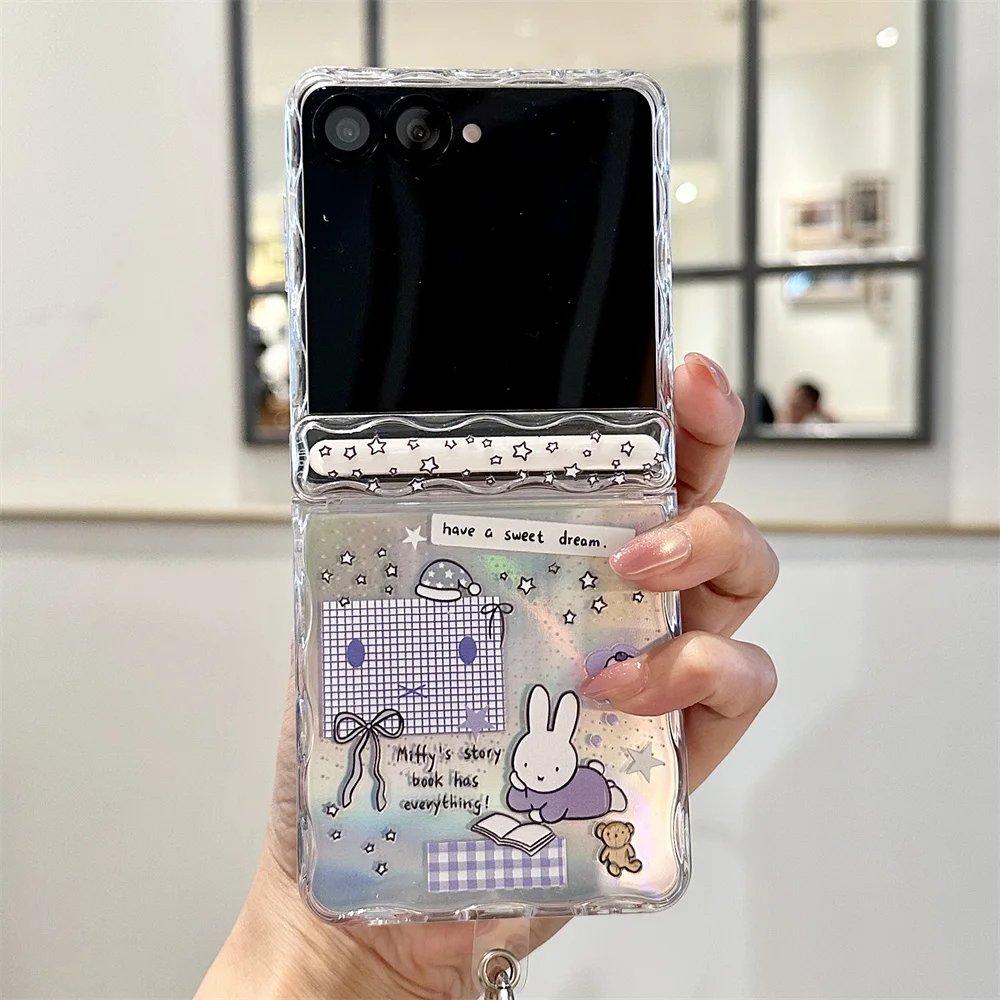Urocze etui na telefon z motywem słonia, króliczka Miffy, do Samsung Galaxy Z Flip6 7 FE Flip5 z osłonką na zawias, kawaii etui z misiem do zflip7 Funda — zdjęcie produktu 3