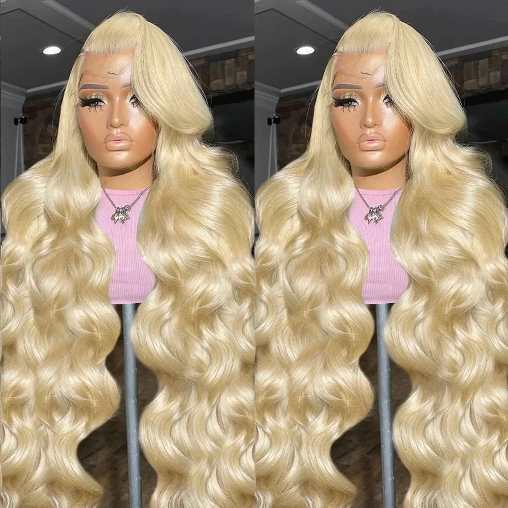 Human Hair Wigs For Women 36 inch 613 Honey Blonde Color body wave 13x4 Lace Front  Brazilian 4x4 HD Transparent Lace Frontal