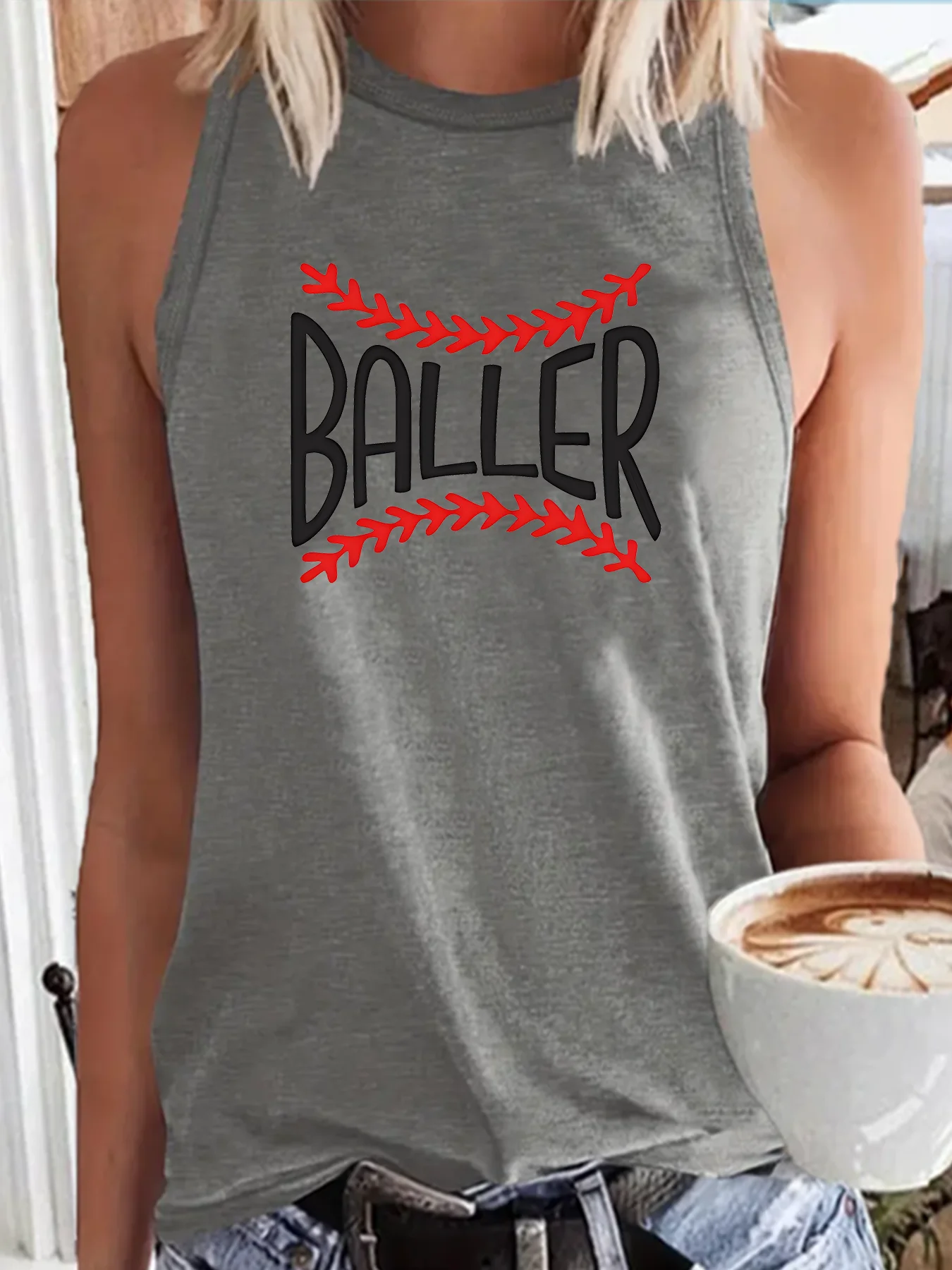 Baseball Baller Graphic Workout Fashion Funny Sports Women's Tank Top Loose O Neck Sleeveless Casual Tank