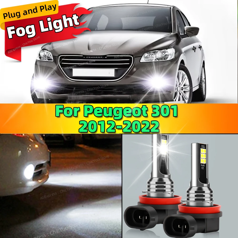 2Pcs 6000K Front Fog Light LED Bulb Accessories Car Lamp Canbus For Peugeot 301 2012 2013 2014 2015 2016 2017 2018 2019 20202022