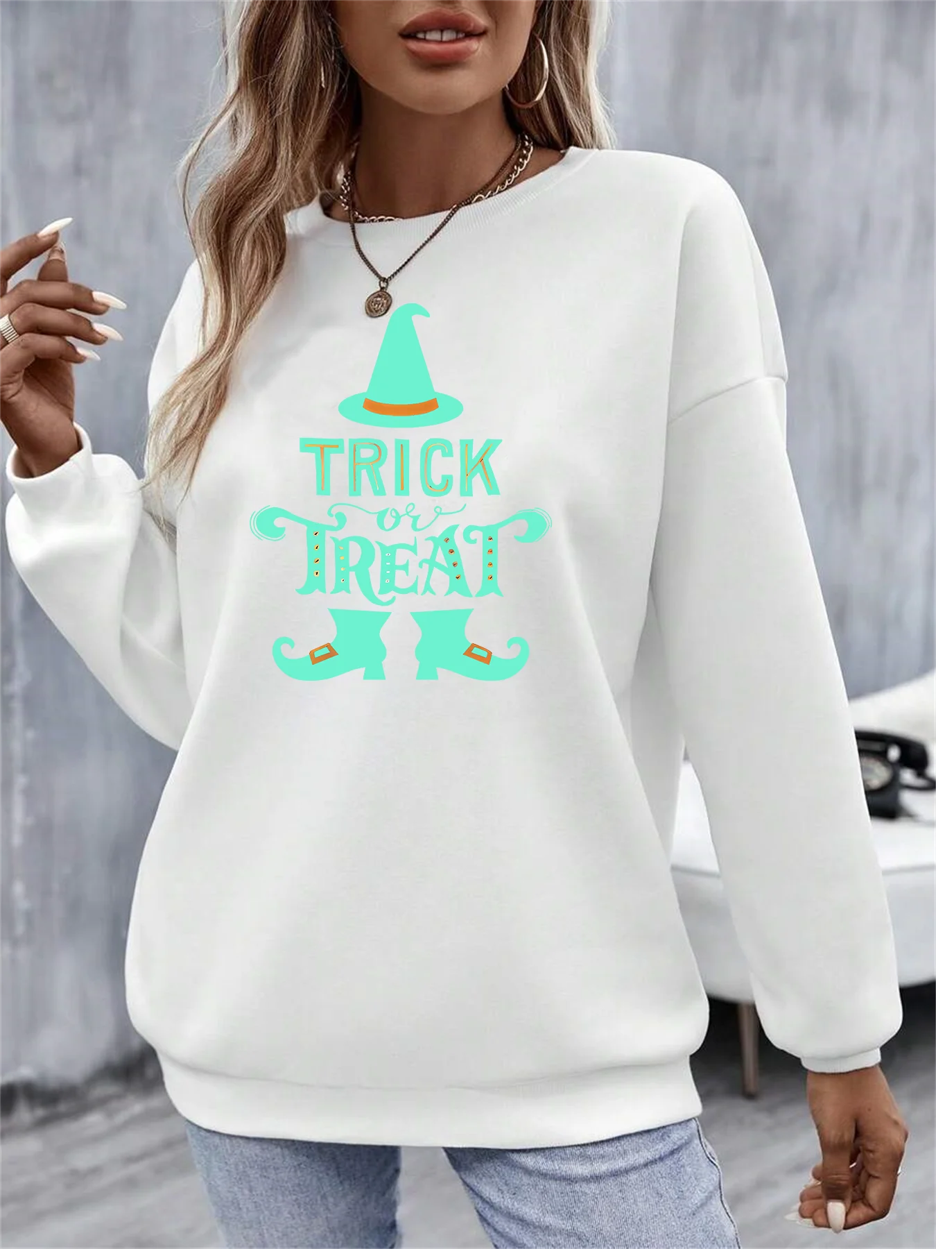 

2024 Happy Halloween Trick Or Treat Witch Print Casual Sweatshirts Streetwear Hiphop Fashion Funny Sports Hoodies