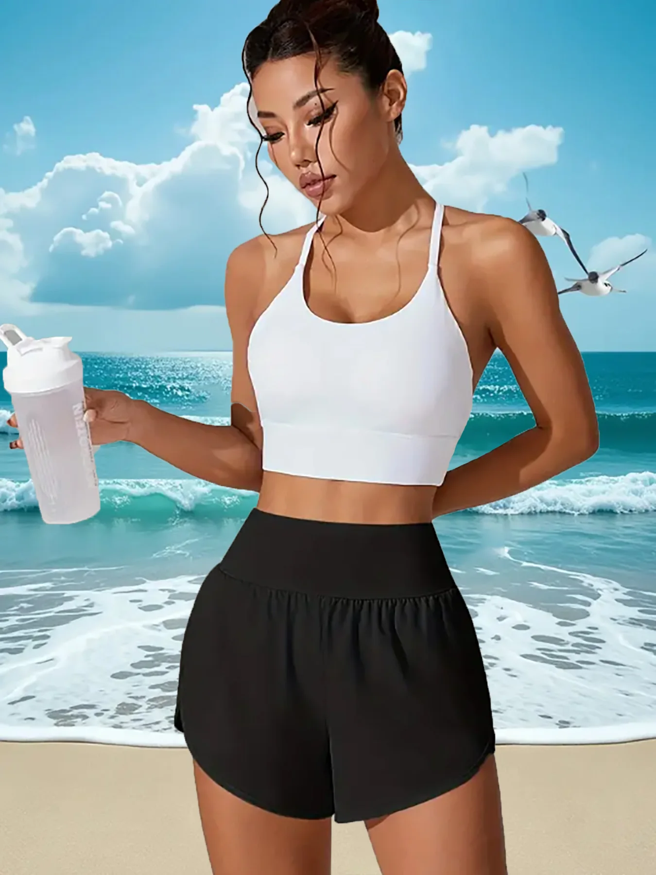 女性のスポーツストレッチショーツハイウエストパンツアクティブウェア夏ランニングテニスレギンスインナー露出防止ショーツ高弾性