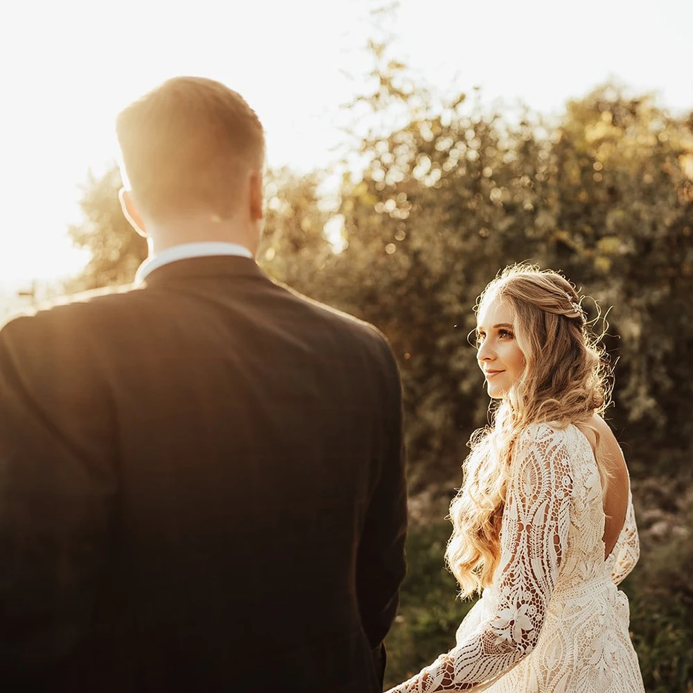 Barco bateau pescoço mangas compridas vestido de noiva uma linha recorte laço aberto para trás tamanho grande boêmio recorte laço boho rústico vestido de casamento