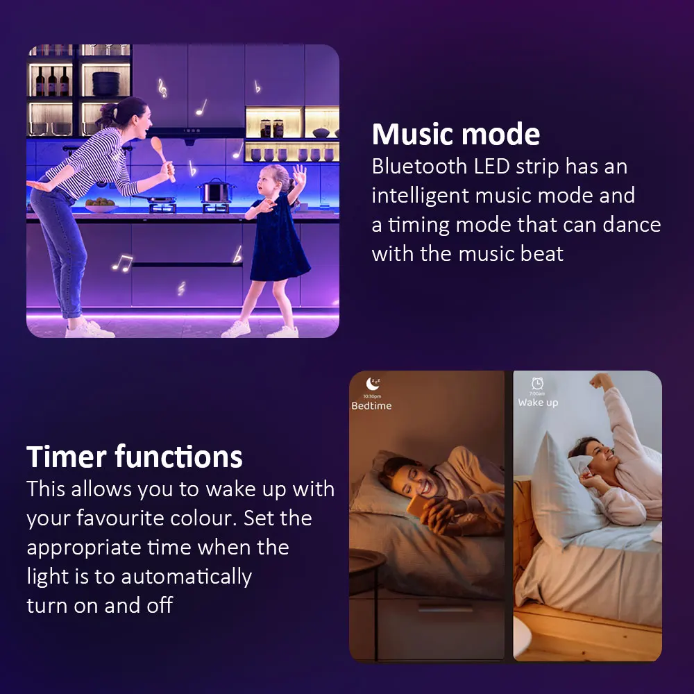 Luzes LED Strip com Smart App Controle Remoto, RGB Música Sync Cor Mudar, Decoração Home