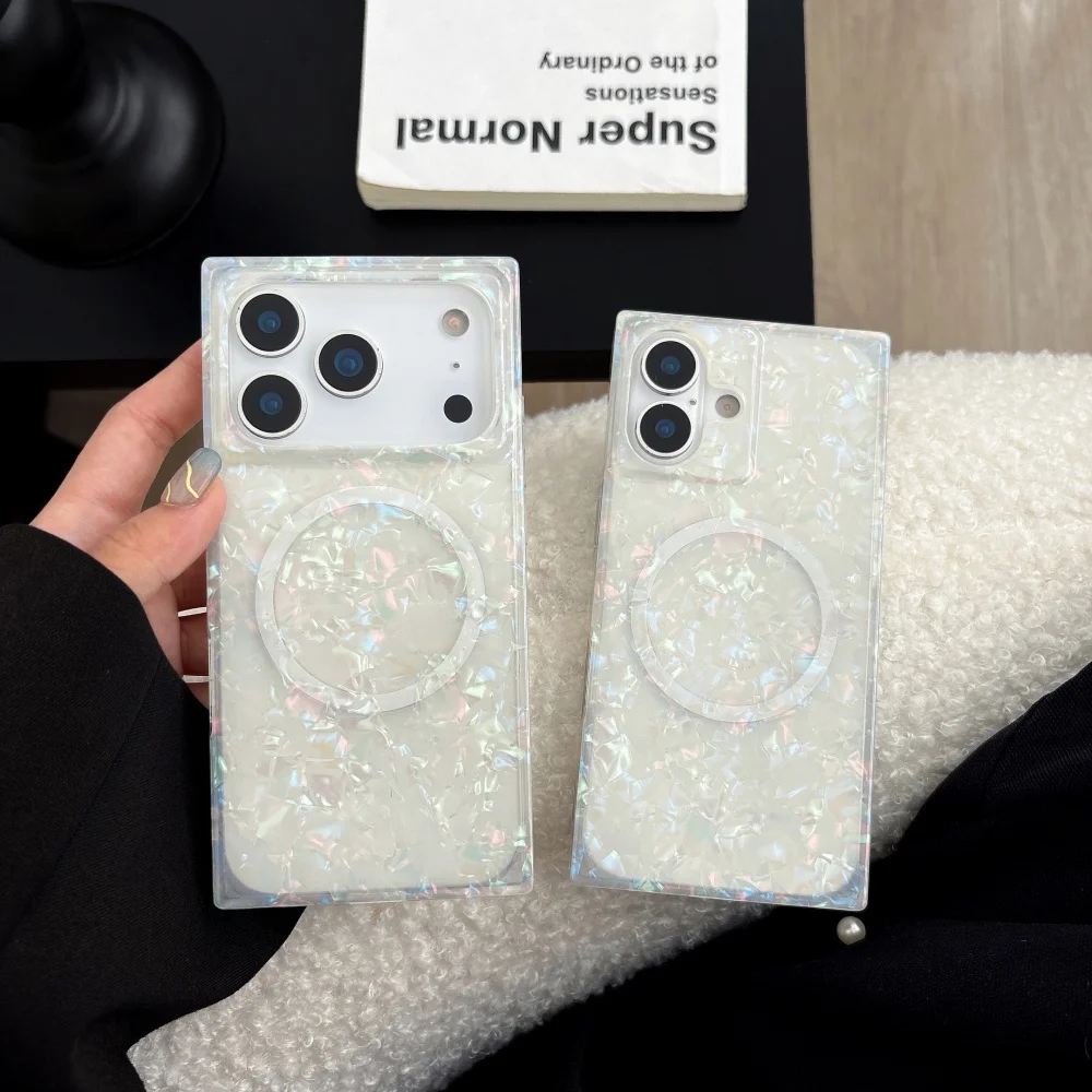 

Colorful shell pattern magnetic phone case, suitable for iPhone 15/14/16/17 Pro Max, Fundans17Pro new shockproof protective case