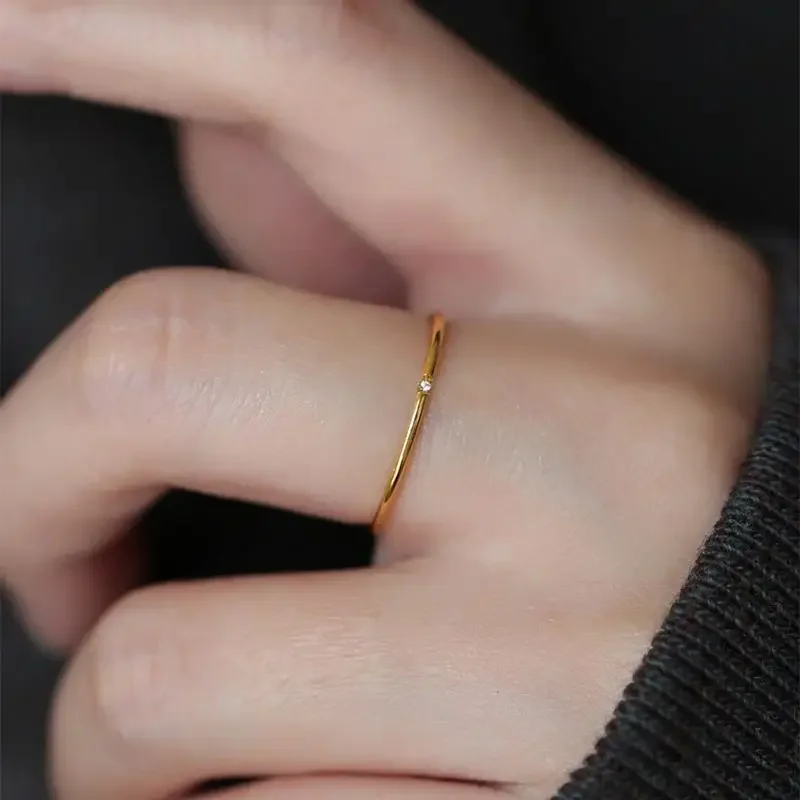 Nowa moda 1mm stal nierdzewna cyrkonia cienki palec serdeczny moda kobiety dziewczęta urok biżuteria cyrkon obrączka hurtowo — zdjęcie 2