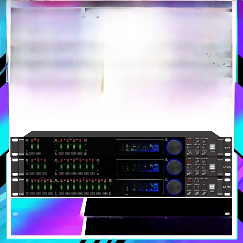 Paulkitson LA-408 Digitaler professioneller Audioprozessor, vier Eingänge, acht Ausgänge, 64-Bit-DSP mit Tannenlautsprecher, Bühnenaufführungssystem