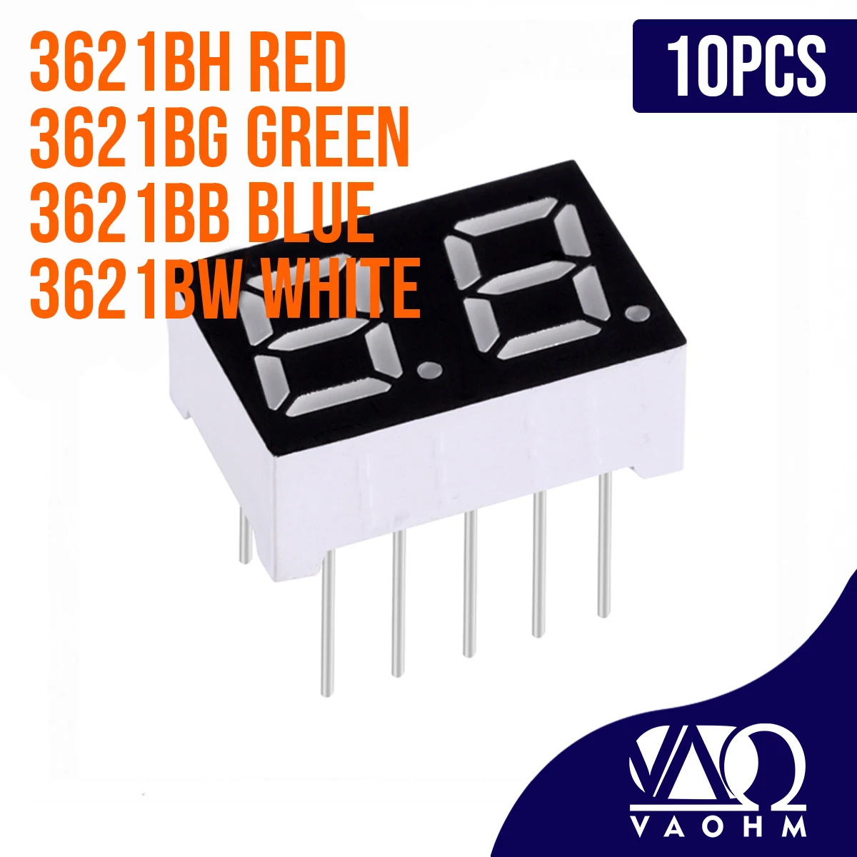 

10PCS 3621BH 3612BB 3621BG 3621BW 0.36 Inch Common Anode Two Digit Seven Segment Led Display Tube 10Pin Red Blue Green White