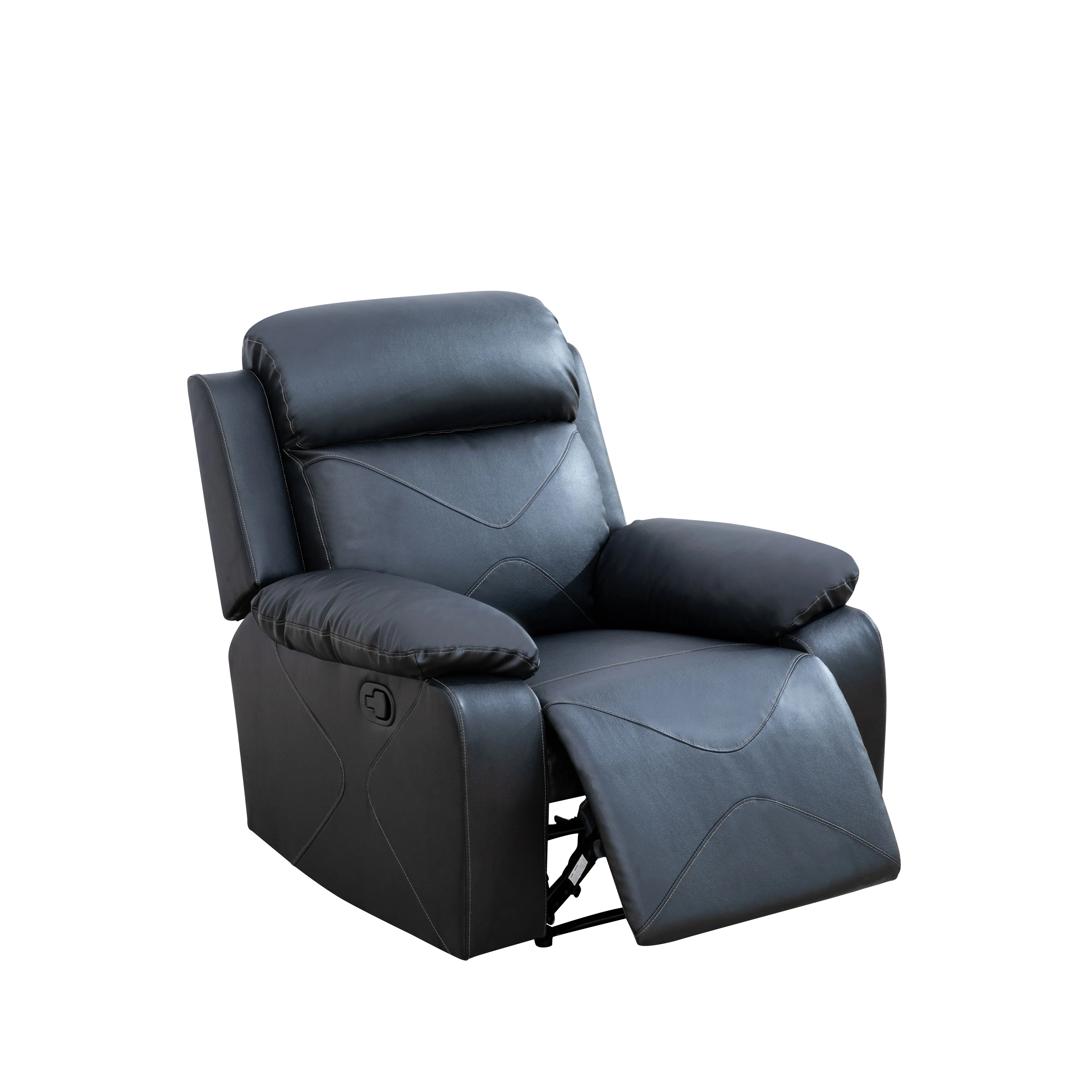 Classic Black Smart Multi-Functional Sofa - Premium Breathable Leather Recliner with Dual-Layer Spring Support & Solid Wood Frame - Manual Adjustable Backrest (110-115°) for Living Room