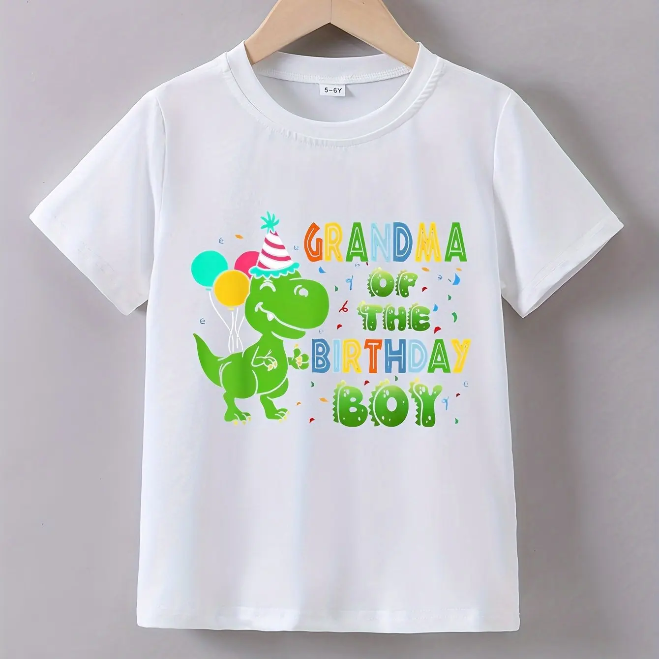 

Summer Kids T-Shirt 100% Cotton 'Grandma of the Birthday Boy' Dinosaur Print Perfect Boys Girls Casual Wear Comfortable Stylish