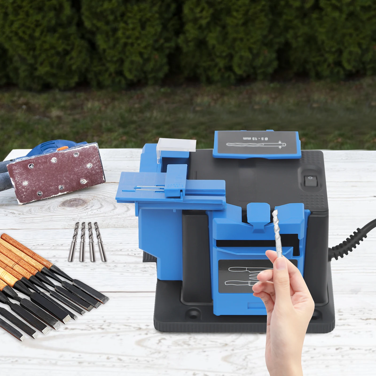 

Электрическая точилка мощностью 96 Вт, 15-50 гг. ° Регулируемый угол для сверл, ножей и ножниц