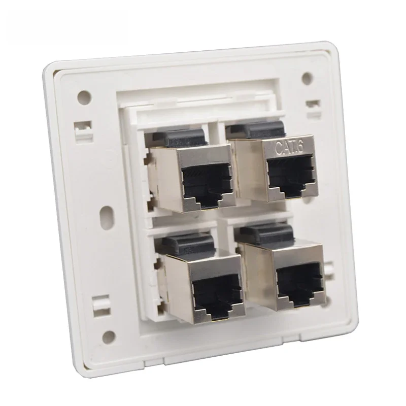 Kobiet CAT6 RJ45 gniazdko do montażu naściennego z 4 portami ekranowany CAT.6 gniazdo sieciowe wkładka gniazdo Keystone płyta czołowa 86x86mm w kolorze białym — zdjęcie 2