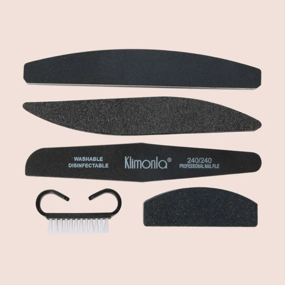 5pcs Professional Manicure Tools Kit Nail File 100/180 Half Moon Buffer Brush Black Nail Care Supplies for Press On Nails ﻿