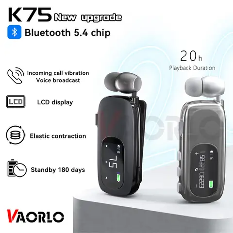 K75 Lavalier Business Bluetooth 5.4 Słuchawki Czas rozmów 20 godzin, Wyświetlacz LED, Transmisja głosu Bezprzewodowe słuchawki do jazdy samochodem w pracy