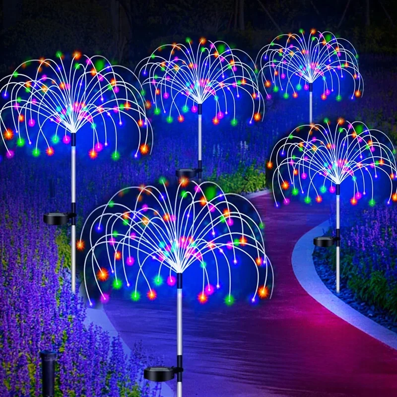 GOTP Feu d'artifice solaire LED piquet lumières extérieur jardin décor voie fée lumière étanche cour pelouse Patio paysage décor lampe solaire 3