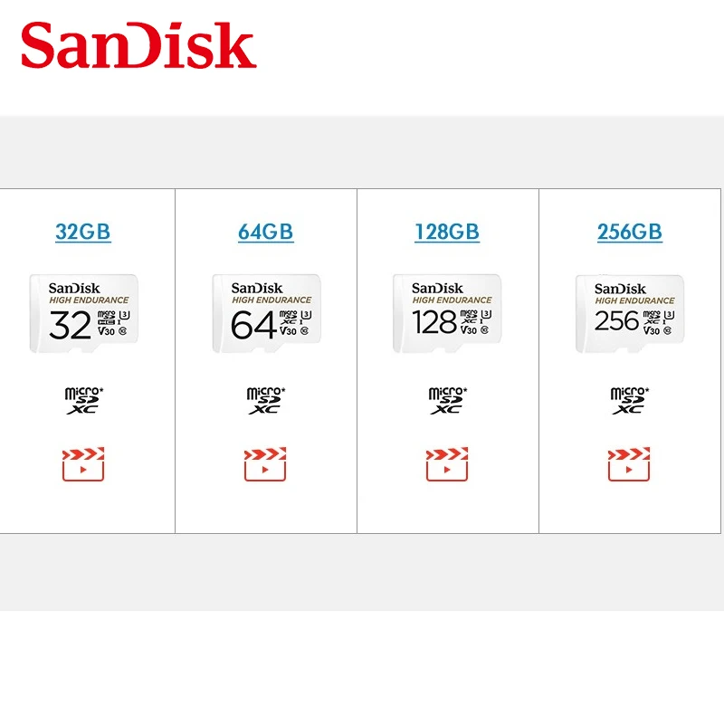 SanDisk بطاقة ذاكرة Micro SD عالية التحمل 128GB 32GB 64GB 256GB U3 V30 4K بطاقة ذاكرة Micro SD/TF Flash MicroSD لمراقبة الفيديو