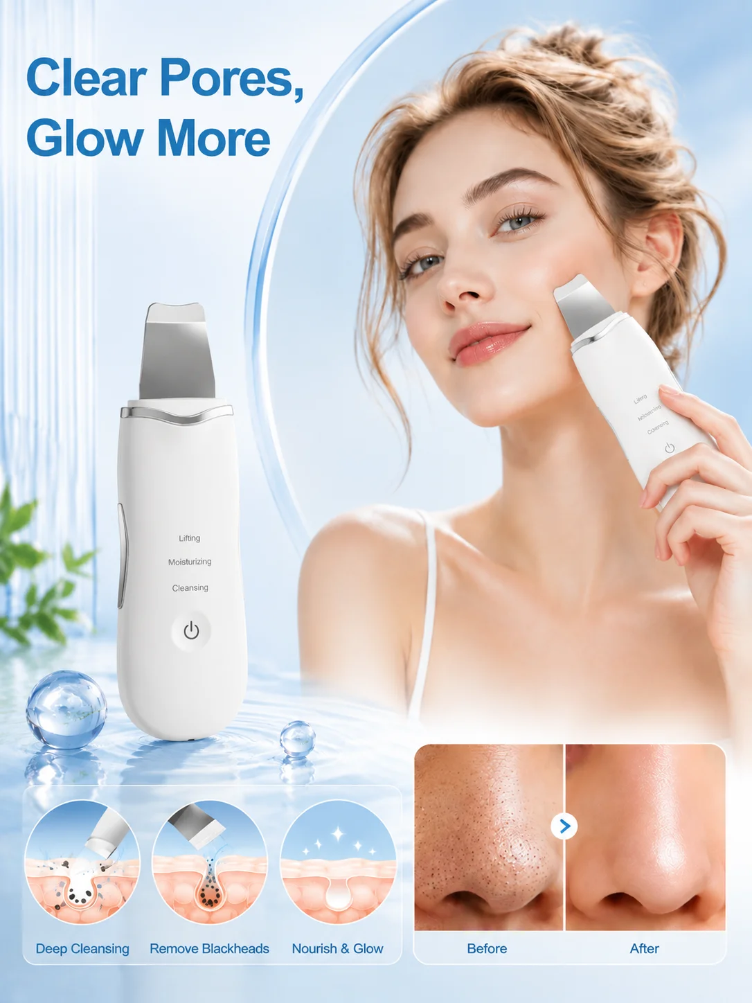 Ultrasonic Skin Scrubber Blackhead Remover Deep Pore Cleaner Facial Cleansing Device Exfoliator