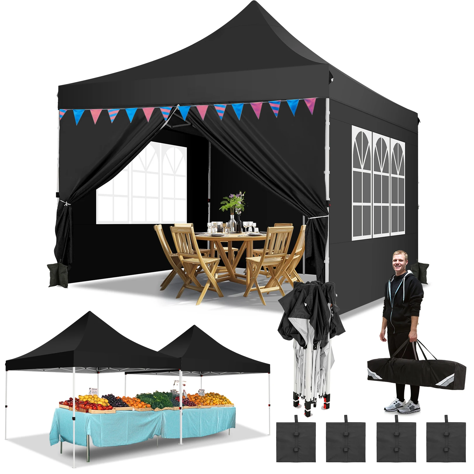 

10x10ft Pop Up Canopy Tent with 4 Sidewalls,Commercial Party Tent Waterproof Outdoor Instant Gazebo Event Shelter,for Party,Camp