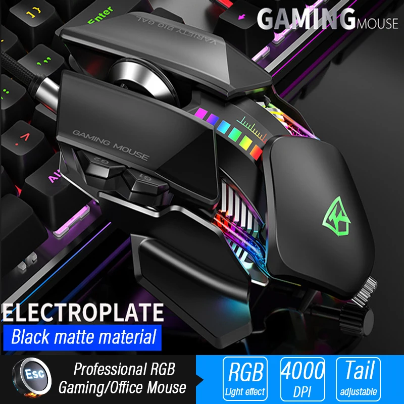 

Water-Cooling RGB Lighting Gaming Mouse with - Professional 4000DPI Optical Adjustable Ergonomic Wired USB-Cable Gamer Mice