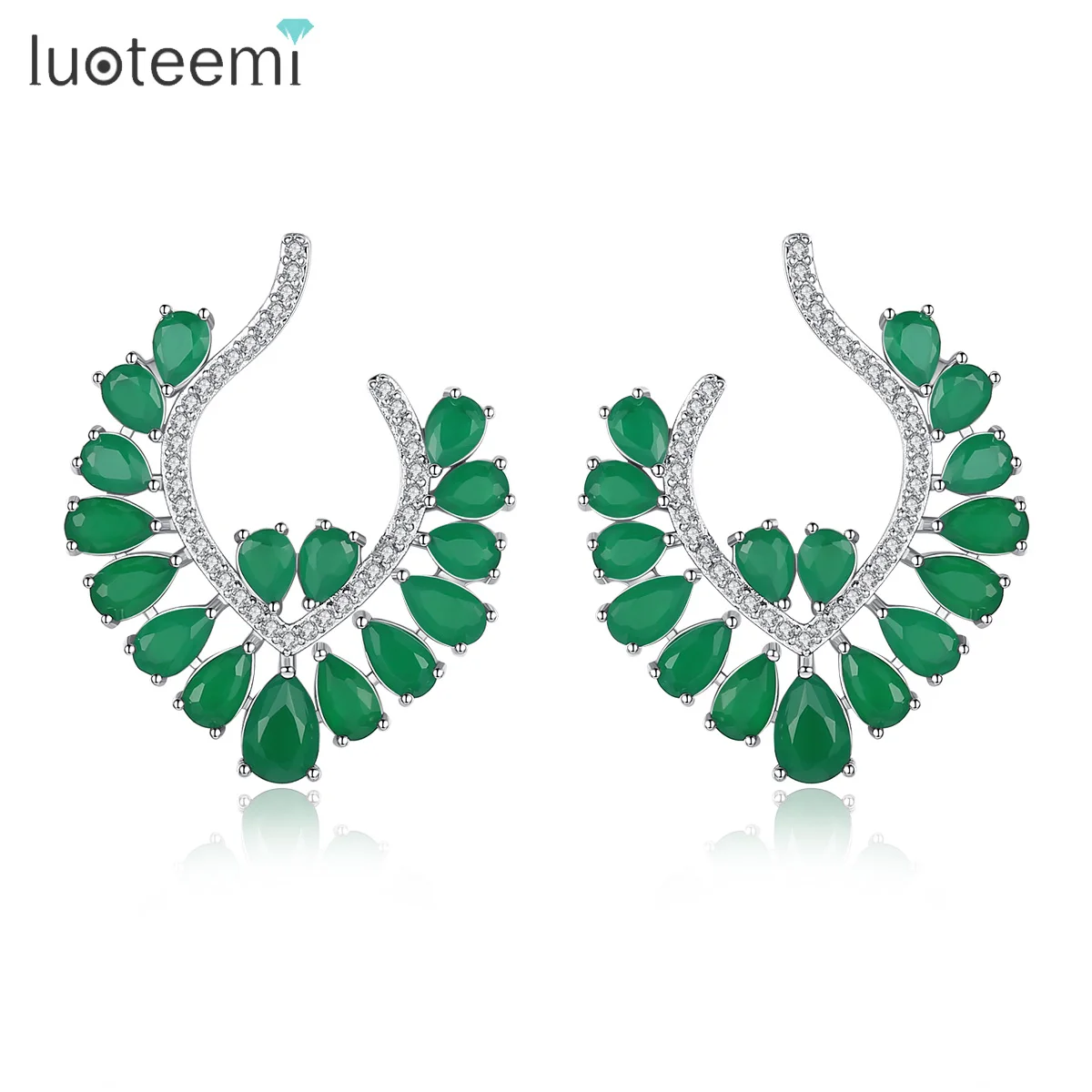 

LUOTEEMI New Classic Stud Earrings for Women Wedding Party Fashion Jewelry Unique Green CZ Two Colors Pendientes Christmas Gift