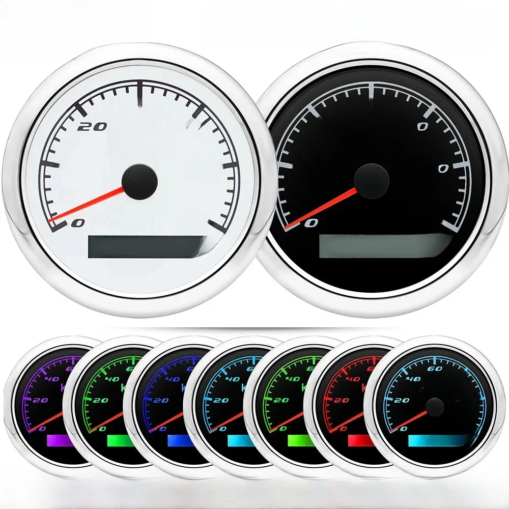 7 Color Light 60/120KMH 85MM GPS Speedometer Gauge Boat Car Truck Speed Gauge Meter with GPS Antenna Waterproof 9-32V Custom