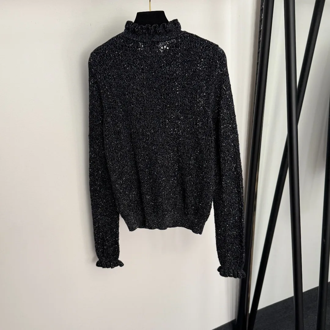 

25 Autumn New Fungus Collar Hollow Long Sleeve Knitted Casual Top