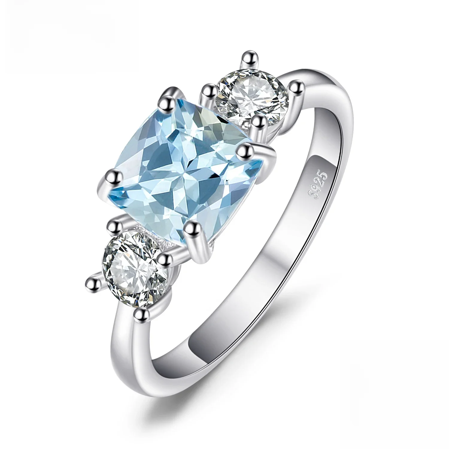 JewelryPalace 1.9ct kwadratowy naturalny błękitny topaz 925 srebro 3 kamienny pierścionek dla kobiet biżuteria z kamieniami szlachetnymi prezenty ślubne — zdjęcie 2
