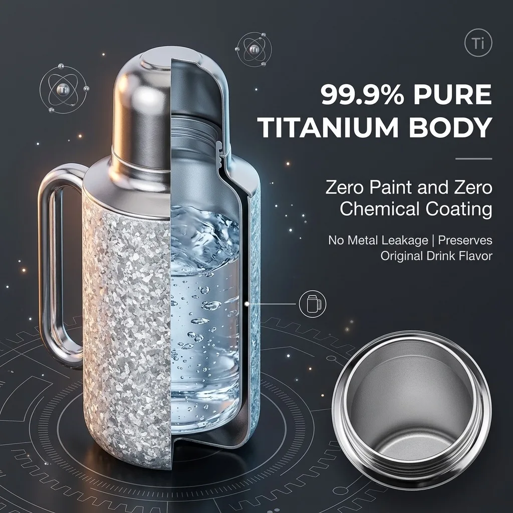Taience 99.9% Pure Titanium Tumbler 800ml Large Capacity Insulated Water Bottle with Straw Tea Infuser Temp Display