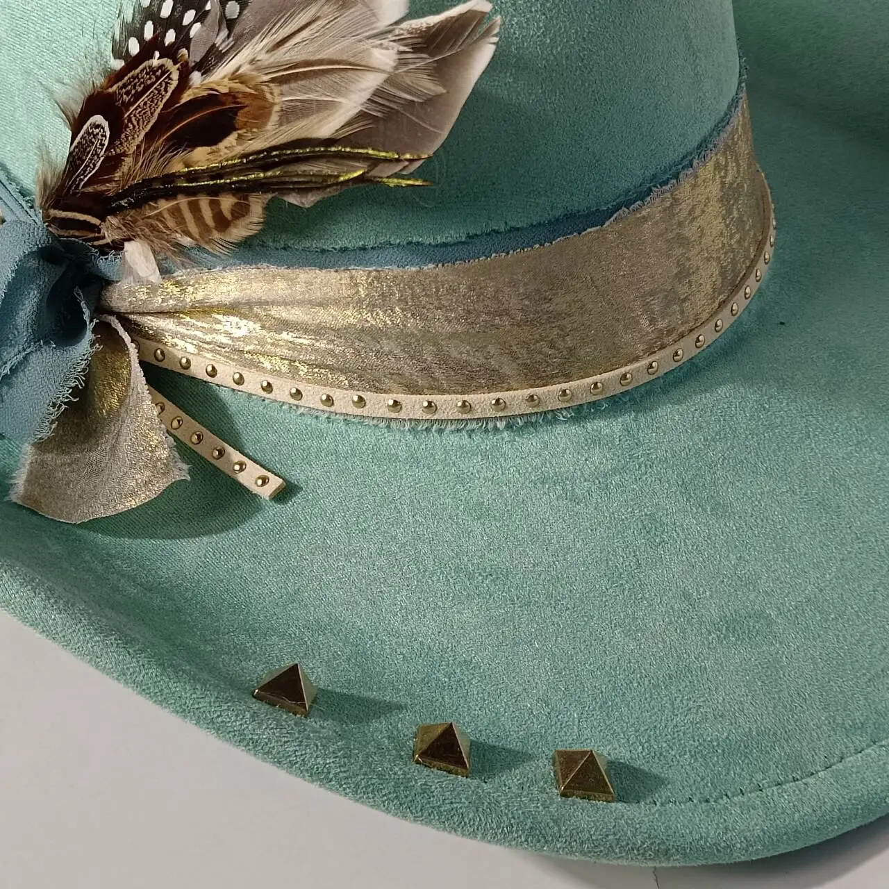 Suede Denim Hat Men's Distressed Hat Studded Decoration Women's Handmade Sewn Hat Vintage Fashion Punk Style, Equestrian Par 6