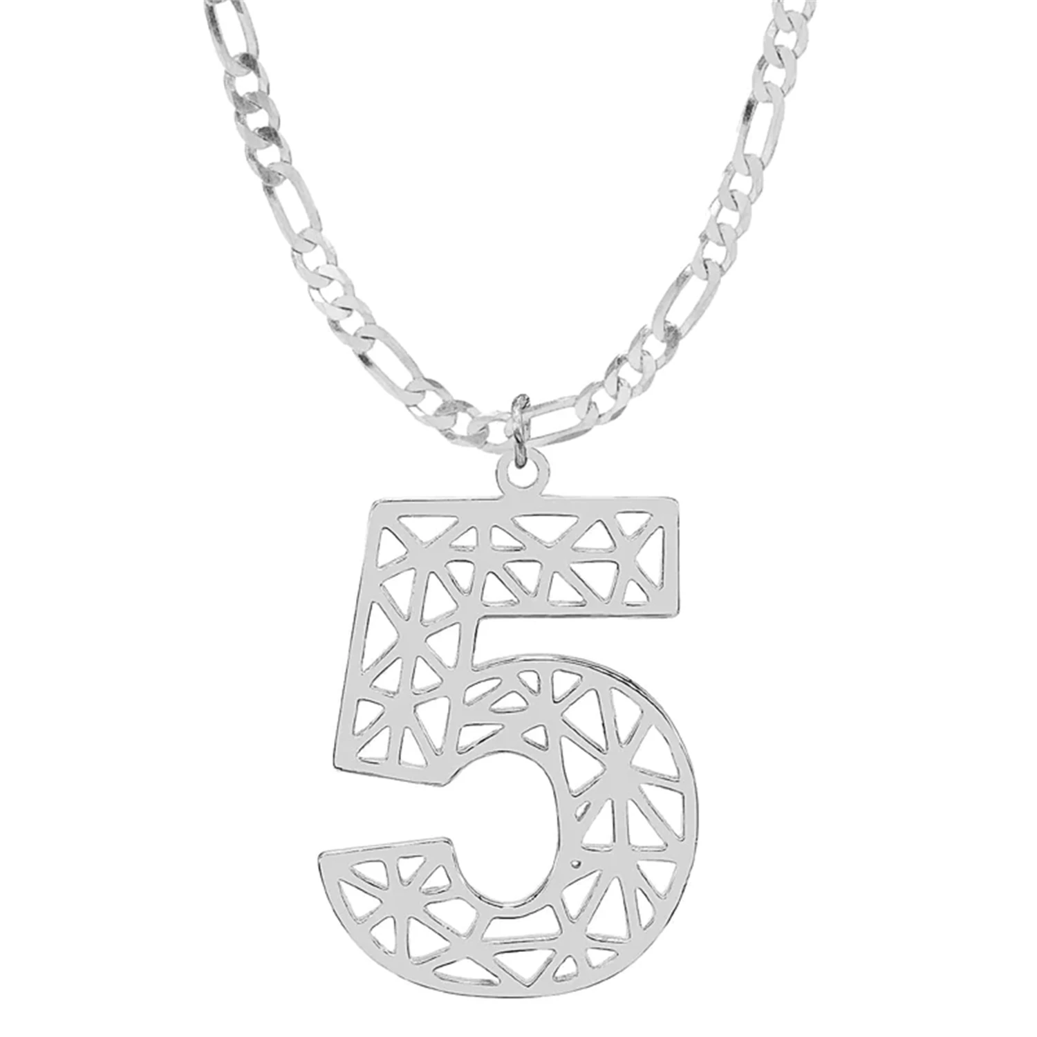 Cutout Block Number Necklaces Customized Stainless Steel Hollow Number Pendant FigaroChain Necklace Gift for Mom Fashion Jewelry