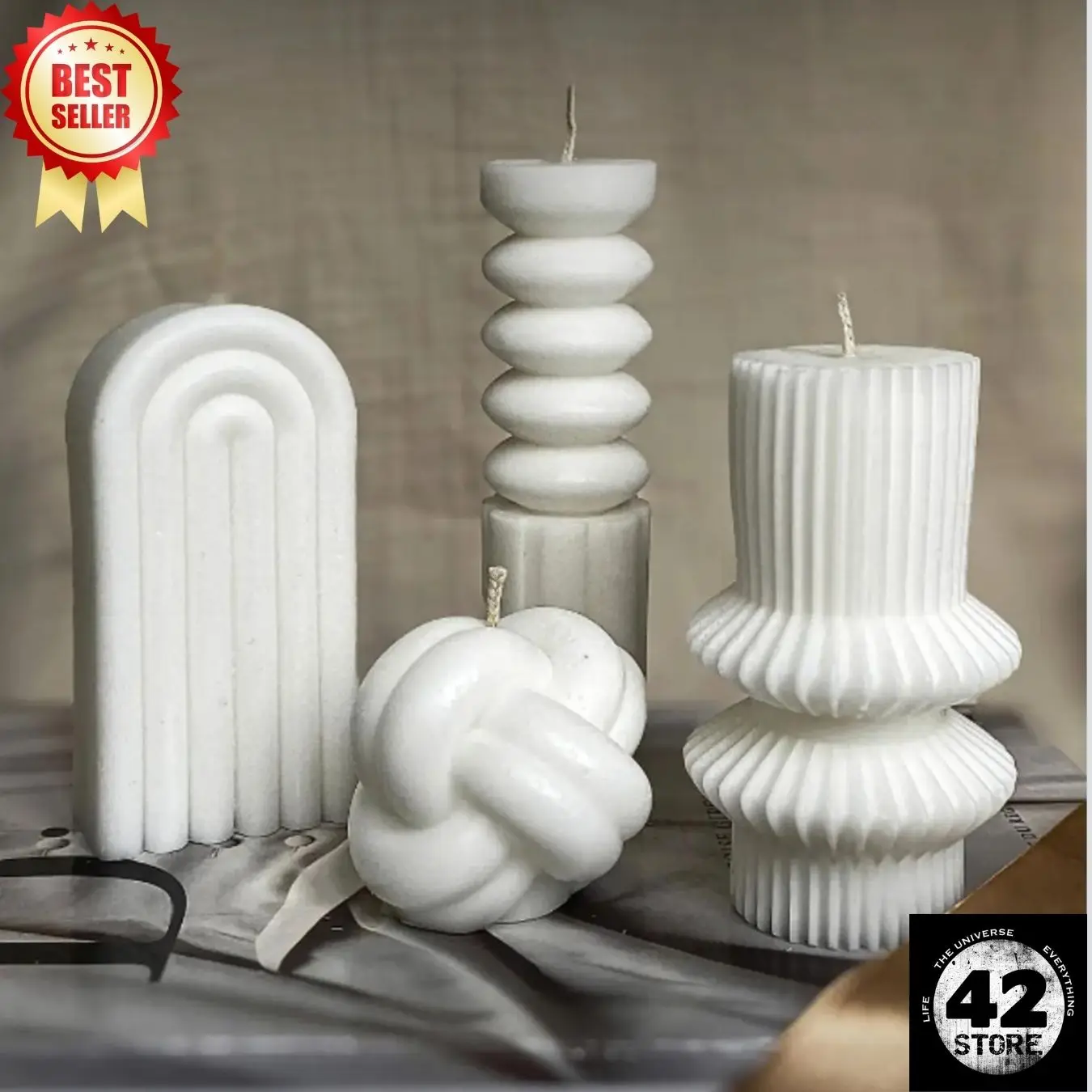 Decorative Column Vanilla Scented Candle Set of 4 100% Natural Vegan Soy Candle Soy Wax Candle