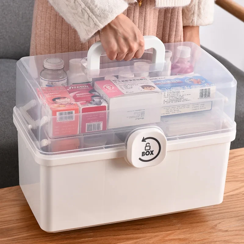 Extra Large Capacity Family Medicine Portable First Aid Kit Organizer Pill Cases Storage Boxes Plastic 3 Layers With Handle 1pc