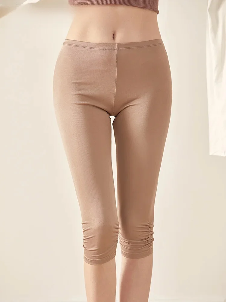 SuyaDream Damskie legginsy z dzianiny Natural SilK 3/4 długości Slim Pants Anti puste spodnie Black Khkai — zdjęcie 2
