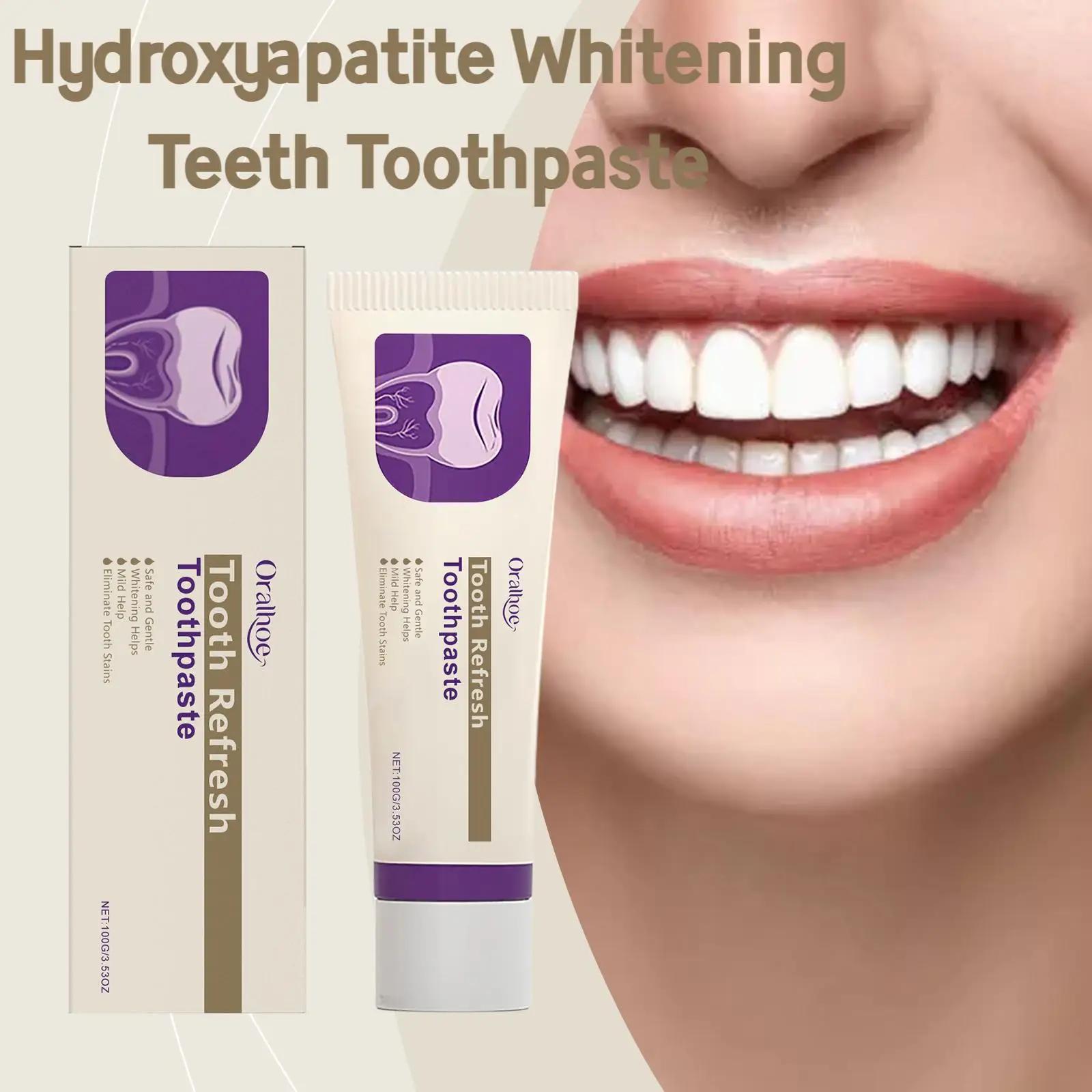 

Oralhoe 100g Whitening Teeth Toothpaste Hydroxyapatite Gentle Oral Care Eliminate Stain Refreshing Mouth Brightening Toothpaste