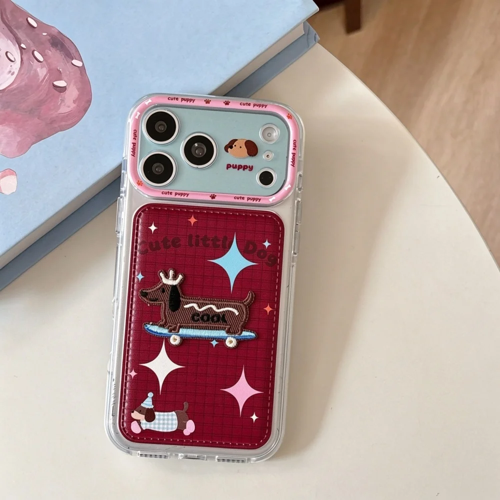 Cute Puppy Red Plaid Phone Case for iPhone 18 Pro Max 15 16 17 18 Pro Cover Fashion Cartoon Shockproof Protective Cases for 17PM